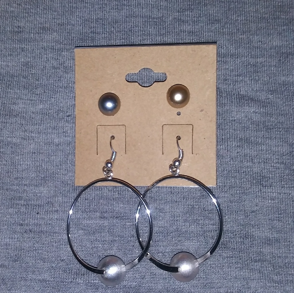 💜Bronze pearl posts & dangly twisty circles